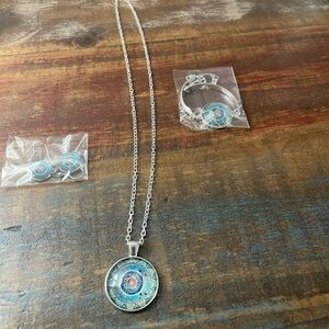 NEW Bohemian Silver Mandala design necklace, bracelet and matching earrings